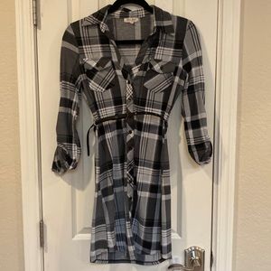 Black grey and white checkered dress with belt